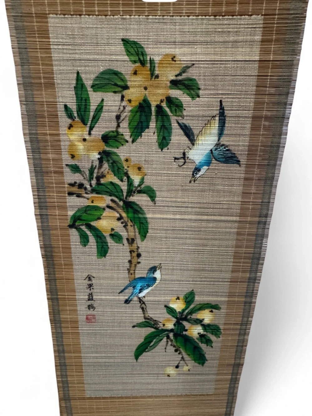 Vintage set of 2 Chinese Bamboo Slat Scrolka 14x20”